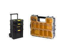 STANLEY - SERVANTE 3 EN 1 QUICKLINK - Boîte à outils avec porte-outils intégré + Coffre de chantier & Stanley 1-97-518 Organiseur Fatmax Deep Pro