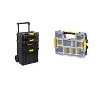 STANLEY - SERVANTE 3 EN 1 QUICKLINK - Boîte à outils avec porte-outils intégré + Coffre de chantier & STST1-70720 - Organiseur SortMaster, noir, transparent