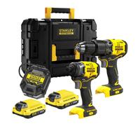 Stanley - Set perceuse à percussion et hocs sans fil 18V, 2 batteries Li-Ion 2,0 Ah, chargeur SFMCK461D2T-QW