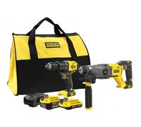 Stanley - Set perceuse à percussion et marteau combiné sans fil 18V, 1 batterie 4,0 Ah et 1 batterie 2,0 Ah, chargeur SFMCK216MDS-QW