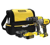 Stanley - Set perceuse-visseuse à percussion et hocs sans fil 18 V, 1 batterie Li-Ion 4,0 Ah, chargeur SFMCK217M1S-QW