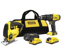 Stanley - Set perceuse-visseuse à percussion et scie sauteuse sans fil 18 V, 2 batteries Li-Ion 2,0 Ah, chargeur SFMCK212D2S-QW
