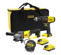 Stanley - Set perceuse-visseuse et meuleuse d'angle sans fil 18 V, 2 batteries Li-Ion 2,0 Ah, chargeur SFMCK471D2S-QW