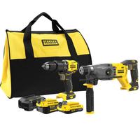 Stanley - Set perceuse à percussion et marteau combiné sans fil 18V, 1 batterie 4,0 Ah et 1 batterie 2,0 Ah, chargeur SFMCK216MDS-QW
