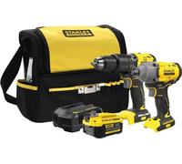 Stanley, SFMCK217M1S, set marteau perforateur et visseuse à percussion sans fil de, système V20 20V, avec batterie 4.0Ah, sacoche et chargeur, pour une utilisation professionnelle, noir avec jaune