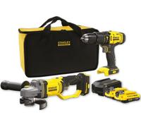 Stanley - Set perceuse-visseuse et meuleuse d'angle sans fil 18 V, 2 batteries Li-Ion 2,0 Ah, chargeur SFMCK471D2S-QW