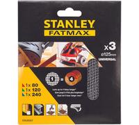 Stanley STA39267-XJ Assortiment de 3 abrasifs excentrique 125mm, 1xP80, 1xP120, 1xP240