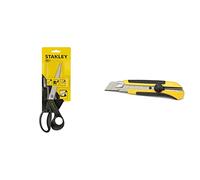 Stanley STHT0-14102 Ciseaux multi-usages 240 mm & 0-10-425 Cutter 25 mm Bi-matière Dynagrip - Blocage de La Lame - Chariot Porte-lame - Lame Sécable en 7 Segments - Fourni avec 1 Lame