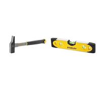 STANLEY STHT0-54159 Marteau de menuisier, Gris & 0-43-511 Niveau Torpédo Magnétique 230 Mm - Semelle Aluminium - Rainure V Pour Le Contrôle De Surfaces Cylindriques - 3 Fioles Réversibles Et Antichocs