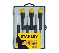 STANLEY Stht0-62631 Set De 6 Tournevis 4 Fente Fabriqués En France - Lame En Acier Chromé - Poignée Ergonomique - Normes Internationales NF-E, Din Et Iso