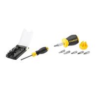 Stanley STHT0-70885 Tournevis porte-embouts - 34 embouts inclus & 0-66-357 Tournevis Porte-Embouts Boule Bi-Matière Avec 6 Embouts - Tête Magnétique - Manche Bi Matière