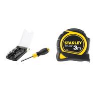 Stanley STHT0-70885 Tournevis porte-embouts - 34 embouts inclus, Jaune/Noir & Mesure 3 m x 13 mm Bi-Matière Tylon - Métre à Ruban Léger, Compact et Ergonomique avec Crochet de Ceinture 0-30-687