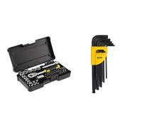 Stanley Stmt82672-0 Coffret De Douilles ¼’’ + Cliquet 72 Dents + 1 Rallonge 75Mm + 1 Porte Embout & 1-13-976 Clés Mâles Longues à Tête Sphérique Sur Support 1,5 à 10 Mm Fabriquées en France