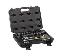 Stanley STMT82830-1 Coffret De 20 Douilles ½’’ + Cliquet 72 Dents+ 2 Rallonges 1/2" + 1 Cardan Universel 1/2" - Coffret Compact Et Résistant Avec Attaches En Métal - Jeu De 24 Pièces Multicolore