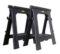 Stanley Stst1-70713 Tréteau Pliable Lot de 2 Pièces - 450 kg Par Paire - Caoutchouc Anti-Dérapant Sur Les Pieds - Rainure en V pour Découpes d'Appoints - Structure Résistante et Légère Noir