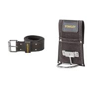 Stanley STST1-80119 Ceinture en Cuir de Qualité Supérieure - Double Couture Piquée - Renfort Par Rivets - S'Adapte à Toutes Les Tailles - 130 x 2,5 X 6,5 cm & STST1-80117 Porte-Marteau en Cuir, Noir