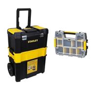 Stanley Stst1-80151 Servante Porte Outils 3 En 1 - Boite À Outils Détachable 45 Cm - Roues 18Cm - Cadenassable (Non-Fourni) & Stst1-70720 Sort master Organiseur Empilable - 10 Compartiments - 2,25L