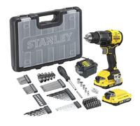 STANLEY V20 Perceuse-visseuse à percussion sans fil et brushless, avec batterie Li-Ion 2.0Ah, chargeur 1.25A et 100 accessoires avec mallette ProStack, 18V, SFMCD716D2A-QW