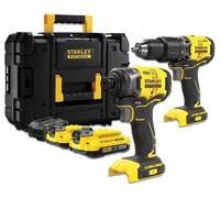 Stanley - Set perceuse à percussion et hocs sans fil 18V, 2 batteries Li-Ion 2,0 Ah, chargeur SFMCK461D2T-QW