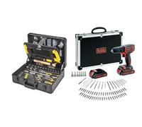 STANLEY Valise de Maintenance 142 Pièces - Pinces et Coupe-Touts, Clé à Molette & BLACK+DECKER Perceuse Visseuse Sans Fil 18 V Li-Ion avec Chargeur - Inclus 80 Accessoires et 2 Batteries