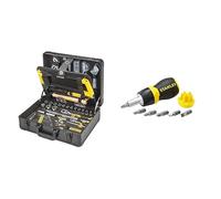 STANLEY Valise de Maintenance - 142 Pièces - Pinces et coupe-touts, clé à molette, niveau, mesure & Tournevis Porte-Embouts a cliquet bimatiere + 6 Embouts - réservoir de stockage dans le manche