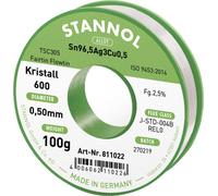 Stannol Kristall 600 Fairtin Étain à souder sans plomb sans plomb Sn96,5Ag3Cu0,5 REL0 100 g 0.5 mm