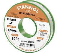 Stannol Kristall 611 Fairtin Étain à souder sans plomb sans plomb Sn96,5Ag3Cu0,5 REM1 100 g 0.5 mm
