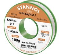 Stannol Kristall 611 Fairtin Étain à souder sans plomb sans plomb Sn96,5Ag3Cu0,5 REM1 100 g 1 mm