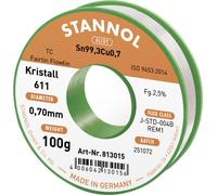 Stannol Kristall 611 Fairtin Étain à souder sans plomb sans plomb Sn99,3Cu0,7 REM1 100 g 0.7 mm
