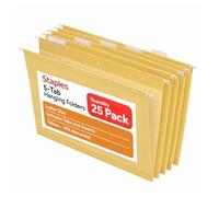 Staples Dossiers suspendus, format lettre, jaune, 5 onglets, construction durable - 25/boîte