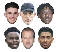 Star Cutouts CMPWC26 Lot de 6 masques en carton pour manager et footballeurs d'Angleterre - Thomas Tuchel, Kobbie Mainoo, Declan Rice, Harry Kane, Jude Bellingham et Bukayo Saka - Pack de fête de
