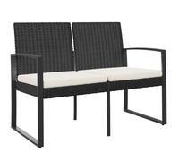STAR SALE® Banc de jardin à 2 places - Siège de jardin - avec coussins - noir rotin PP 103.5x57x77.5 cm T3530