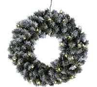 Star Trading Guirlande de Noël LED Edmonton - Couronne de Noël vert pin avec détails blancs neige pour l'intérieur et l'extérieur, blanc chaud, avec câble, Ø 50 cm, IP44