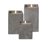 Star Trading Lot de 3 bougies LED décoratives en béton - Flamme vacillante - Cire véritable - Minuterie - Bougies électriques aspect ciment - Gris - Fonctionne avec piles - 11,5/14,5/16,5 cm