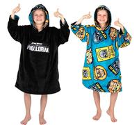 Star Wars Mandalorian Oodie - Couverture à capuche réversible surdimensionnée pour enfants super douce en polaire double face cadeau pour garçons taille unique - Noir/bleu