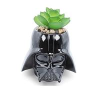 Star Wars Mini pot de fleurs en céramique avec motif casque de Dark Vador 7,6 cm avec plantes succulentes artificielles | Petit pot de fleurs, plantes d'intérieur artificielles pour étagère de bureau