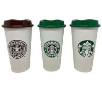 STARBUCKS Heritage Lot de 3 tasses de voyage réutilisables en plastique Édition limitée Grande taille 473 ml