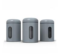 stardis Lot de 3 bocaux de conservation 1,9 l avec couvercle et fenêtre de visualisation pour aliments - Boîtes de rangement robustes en métal pour café, thé, céréales, café, revêtement anti-traces de