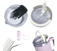 STARLA Ensemble de couvercles Stanley Cup, 2 couvercles anti-fuites différents pour 1,2L/40oz de thermos, 4 pailles (2 en plastique, 2 en métal), 2 couvercles à paille, résistants à la chaleur