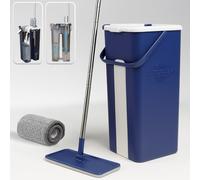 STARLYF Kit Balai Serpillère & Seau Essoreur Autoclean Mop, Le système Lave-Sol Auto nettoyant, Auto séchant, Balai Microfibre Plat avec Manche en INOX, Seau Double Compartiment