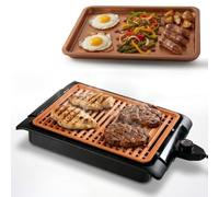 STARLYF Smokefree Grill Copper + Plaque de Grill, Sans fumée ni Odeur, Barbecue avec Revêtement Antiadhésif Cuivre 1250W, Thermostat Réglable