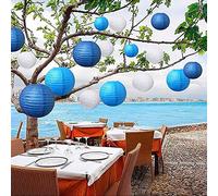 Starnearby 10PCS Lanterne Papier Bleu, Lanterne Ronde en Papier 10 CM, Lanterne Boule Suspension, Lampions Colorés, Lanterne Decorative pour Mariage Anniversaire, Fête