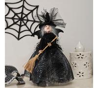 Starnearby Décoration Halloween Sorcière avec Balai, Poupée Sorcière à Suspendre 30cm, Ornement Festival Sorcière Figurine Pendentif, décoration de Sommet d'arbre de Sorcière d'halloween (C)