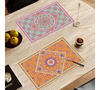Starnearby Lot de 2 Sets de Table Rectangulaire, Set de Table Diamond Painting Mandala Bricolage, Dessous de Plat, Napperon Antidérapant, sous Plat de Table Decoratif pour Table à Manger