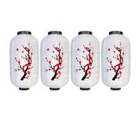 Starnearby Lot de 4 Lanterne Suspendue Japonaise Motif Sakura et Prune, Lanterne Décorative Japonaise en Tissu Imperméable, Abat-jour Japonais, Décorations pour Restaurant Magasin Jardin (Blanc B)
