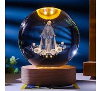 Starnearby Veilleuse Boule de Cristal, Lampe Boule de Cristal Lumineuse 3D, La Sainte Vierge 6CM avec Base en Bois Chargement USB, Cadeau, Décoration de Chambre