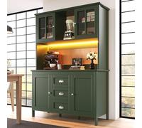 staronce Armoire de cuisine haute - 120 x 40 x 179 cm - Vert - Buffet avec portes en verre et éclairage LED - Armoire multifonction avec étagères et tiroirs réglables - Pour cuisine, salle à manger et