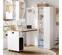 staronce Bureau pliable 2 en 1 avec prise + USB, protection anti-basculement, étagères réglables en hauteur, bibliothèque, peu encombrant