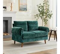 staronce Canapé 2 places vert - Petit canapé avec housse en chenille et coussin rembourré, causeuse Mid-Century avec pieds en bois synthétique, peu encombrant, pour salon et appartement