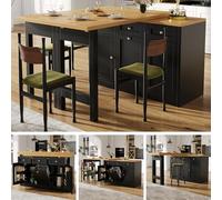 staronce Chariot de cuisine extensible avec plan de travail 120-200 cm - Chariot à roulettes avec tiroir et porte-poubelle - Noir - Chariot de service pliable pour petite cuisine - Bar à café comme